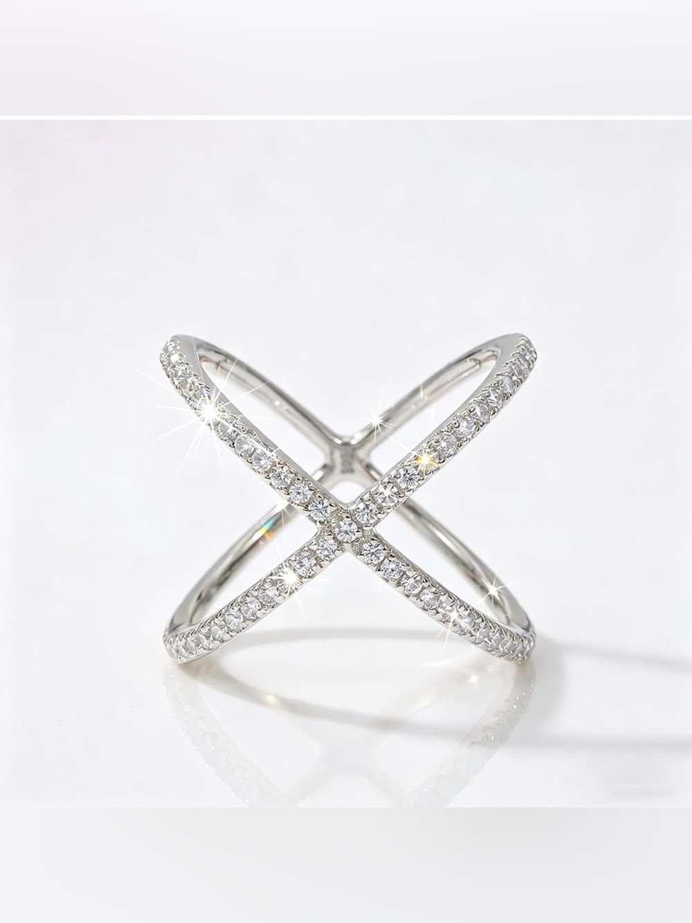 Moissanite Elegant Sterling Silver Crisscross Pavé Ring Size 9-GRA INCLUDED
